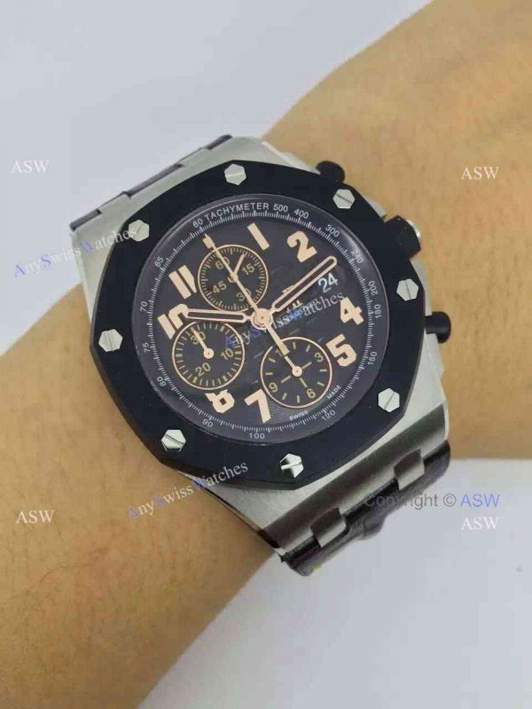 Fake Audemars Piguet Chronograph Swiss Grade Black Leather watch Fake Audemars Piguet Chronograph Swiss Grade Black Leather watch