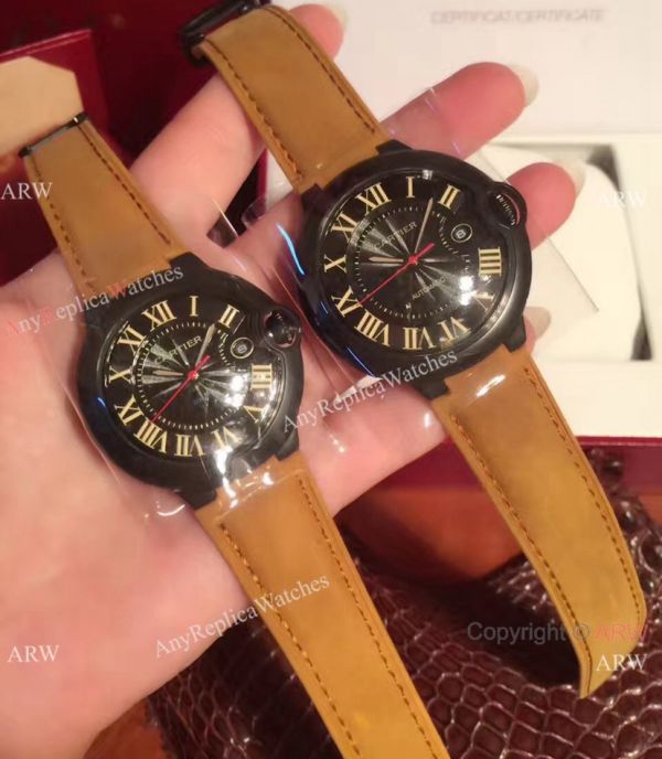Buy Replica Cartier Ballon Bleu Automatic Watch Brown Leather ADLC coating Case Buy Replica Cartier Ballon Bleu Automatic Watch Brown Leather ADLC coating Case