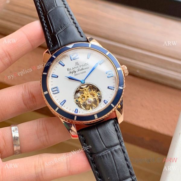Copy Blancpain Fifty Fathoms Tourbillon Watch Rose Gold Blue bezel Copy Blancpain Fifty Fathoms Tourbillon Watch Rose Gold Blue bezel