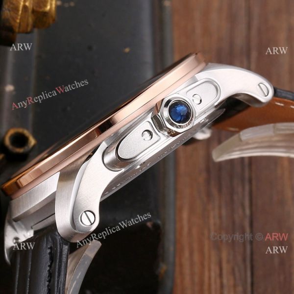 Replica Cartier Calibre de Cartier Men Watches SS Black Leather Strap Replica Cartier Calibre de Cartier Men Watches SS Black Leather Strap