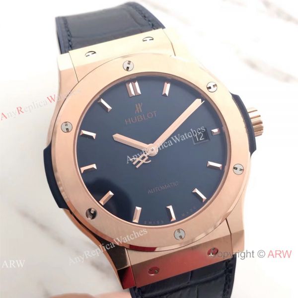 Swiss Grade Copy Hublot Rose Gold Blue Watch Classic Fusion 42mm New Model Swiss Grade Copy Hublot Rose Gold Blue Watch Classic Fusion 42mm New Model