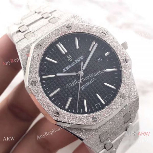 JF Factory Audemars Piguet Royal Oak Watch Replica Frosted Black Dial JF Factory Audemars Piguet Royal Oak Watch Replica Frosted Black Dial