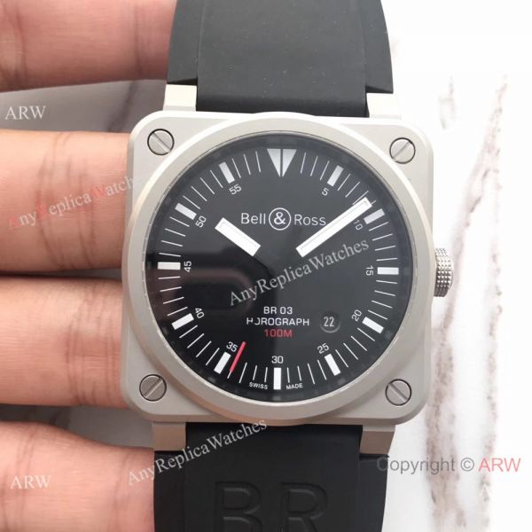 Swiss Fake Bell Ross BR03 100M Frosted Case watch Black Leather Band Swiss Fake Bell Ross BR03 100M Frosted Case watch Black Leather Band