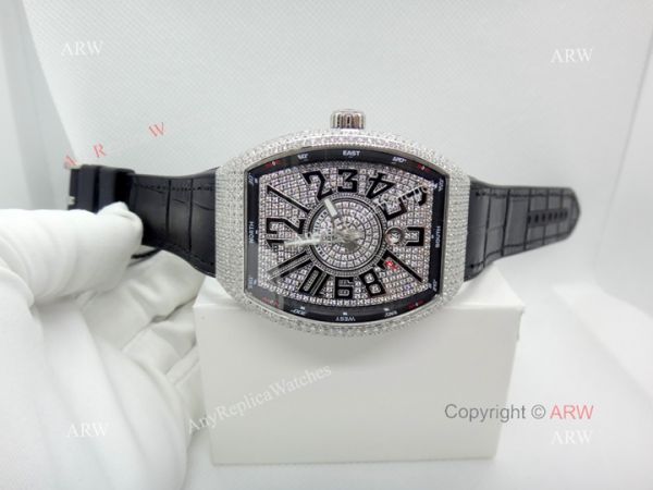 2019 Replica Franck Muller Vanguard Iced Out Full Diamond Watch Silver Case 2019 Replica Franck Muller Vanguard Iced Out Full Diamond Watch Silver Case