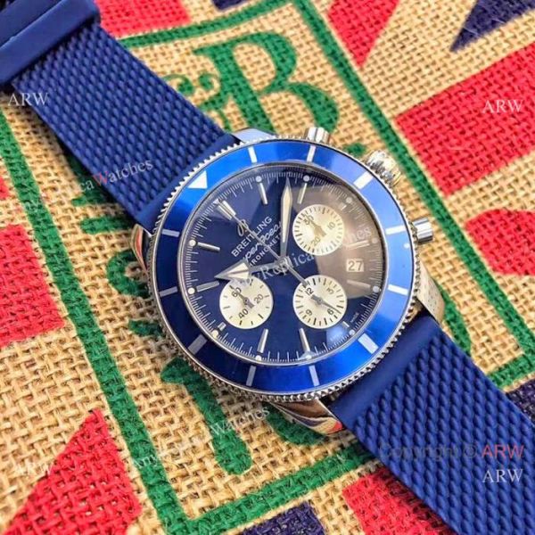Breitling Superocean 43mm Watch SS Blue Dial Blue Rubber Strap Breitling Superocean 43mm Watch SS Blue Dial Blue Rubber Strap