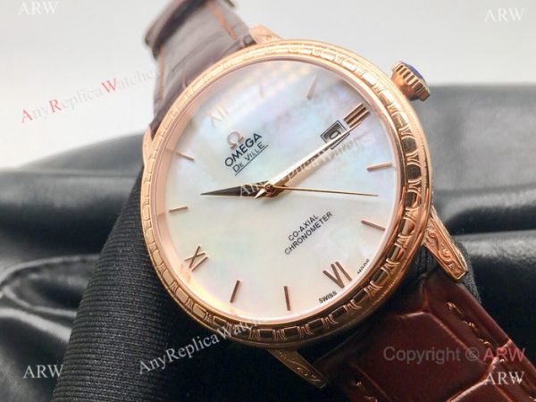 SWISS Replica Omega De Ville Rose Gold Mother of Pearl Dial Watches SWISS Replica Omega De Ville Rose Gold Mother of Pearl Dial Watches