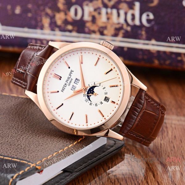 Patek Philippe Perpetual Calendar Rose Gold Case with Brown Leather Strap Watch Patek Philippe Perpetual Calendar Rose Gold Case with Brown Leather Strap Watch