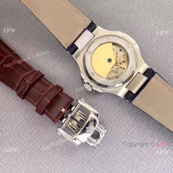 New Patek Philippe Nautilus Watch SS Gray Dial Black Leather Band New Patek Philippe Nautilus Watch SS Gray Dial Black Leather Band