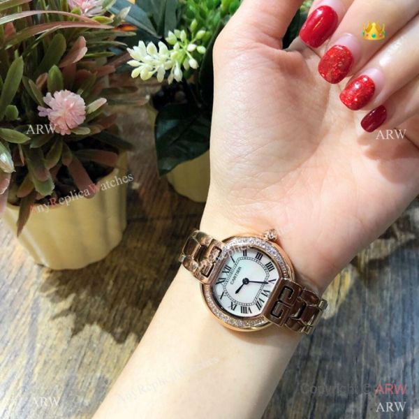 Replica Rotonde de Cartier Watch Lady 28mm Rose Gold Red Face Replica Rotonde de Cartier Watch Lady 28mm Rose Gold Red Face