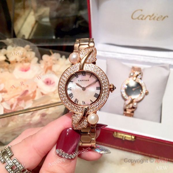 Swiss Quality Cartier Ladies 33mm Watch Rose Gold Sapphire Glass Swiss Quality Cartier Ladies 33mm Watch Rose Gold Sapphire Glass