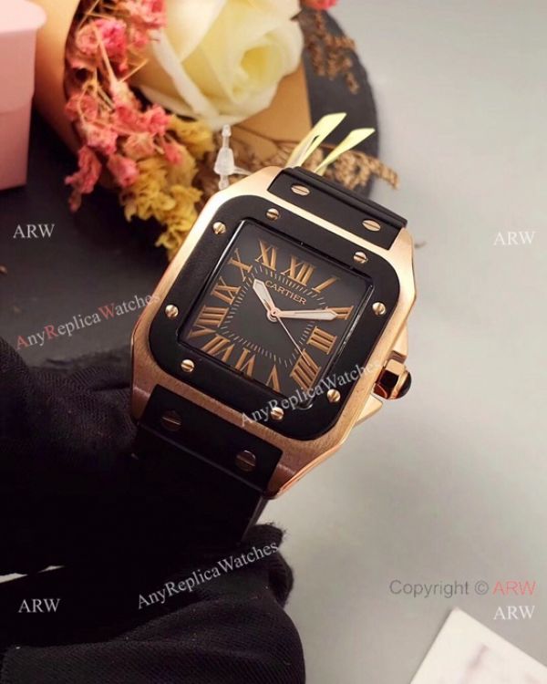 Japan Grade Replica Cartier Santos 100 Rose Gold Watch 35mm Japan Grade Replica Cartier Santos 100 Rose Gold Watch 35mm