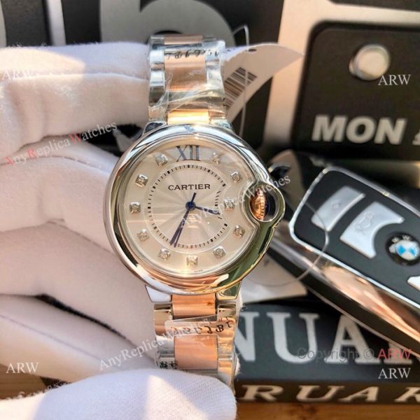 Cartier Ballon Bleu 33mm 2-Tone Rose Gold Silver Dial Womens Fake Cartier Watch Cartier Ballon Bleu 33mm 2-Tone Rose Gold Silver Dial Womens Fake Cartier Watch