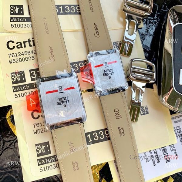 Cartier Solo Tank Quartz Watch SS Orange Leather Band Cartier Solo Tank Quartz Watch SS Orange Leather Band
