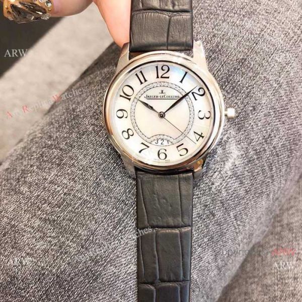 Replica Jaeger leCoultre Ladies Watch White MOP Dial Black Leather Band Replica Jaeger leCoultre Ladies Watch White MOP Dial Black Leather Band