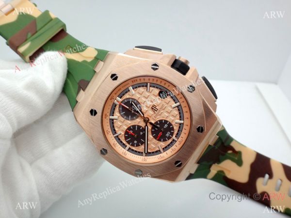 44mm Audemars Piguet Royal Oak Offshore Replica Watch Rose Gold Camouflage Strap 44mm Audemars Piguet Royal Oak Offshore Replica Watch Rose Gold Camouflage Strap