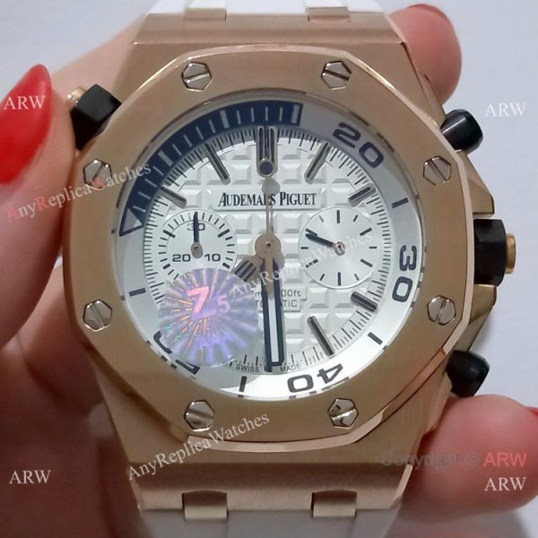 New CopyRoyal Oak Offshore Diver Chronograph 42mm Watch Rose Gold White Dial New CopyRoyal Oak Offshore Diver Chronograph 42mm Watch Rose Gold White Dial
