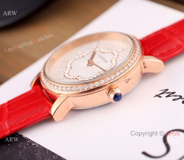 Copy Cartier Red Leather Strap Rose Gold Diamond Quartz Watch 35mm Copy Cartier Red Leather Strap Rose Gold Diamond Quartz Watch 35mm