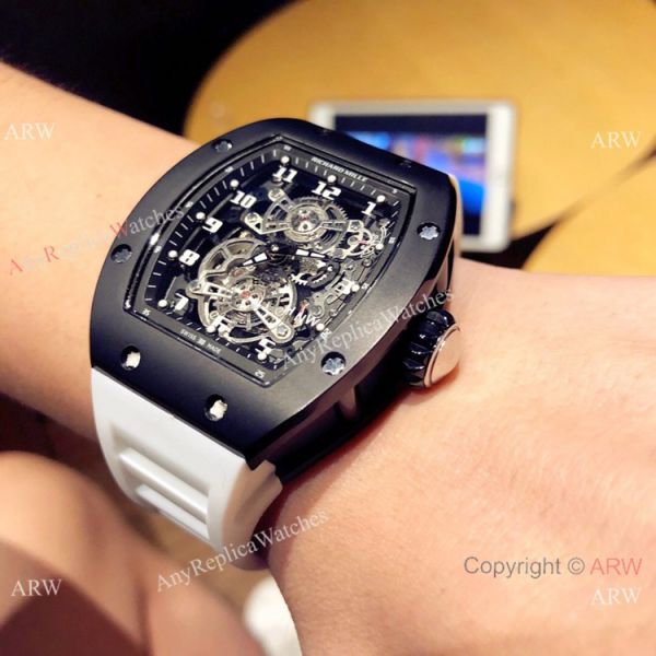 Richard Mille Knock off RM 17-01 Watches Black Case White Rubber Strap Richard Mille Knock off RM 17-01 Watches Black Case White Rubber Strap