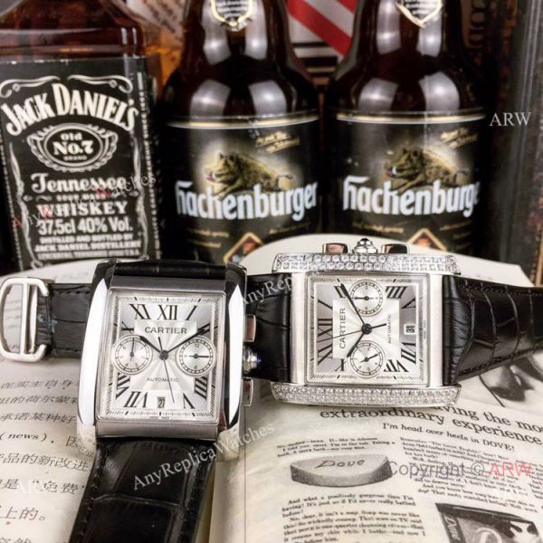 New Copy Cartier Tank Francaise watch SS Diamond Black Leather Band New Copy Cartier Tank Francaise watch SS Diamond Black Leather Band
