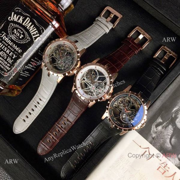 Copy Roger Dubuis Excalibur Flying Tourbillon Watches SS Gray Leather Strap Copy Roger Dubuis Excalibur Flying Tourbillon Watches SS Gray Leather Strap