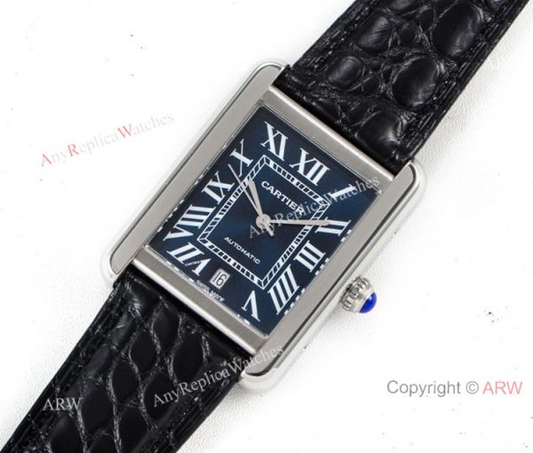 (ER) Grade 1A SwissTank Solo Cartier Watch Copy SS Black Roman Face (ER) Grade 1A SwissTank Solo Cartier Watch Copy SS Black Roman Face