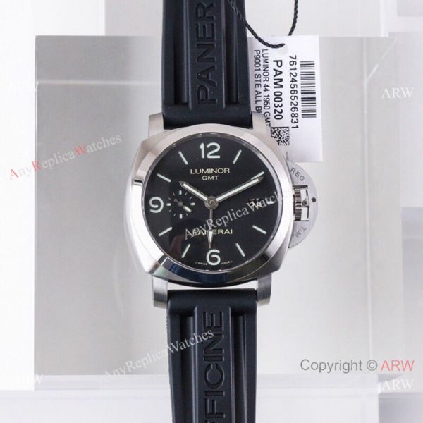 (VS) Super Clone Panerai Luminor 1950 GMT 44mm Watch Black Dial Rubber Strap (VS) Super Clone Panerai Luminor 1950 GMT 44mm Watch Black Dial Rubber Strap