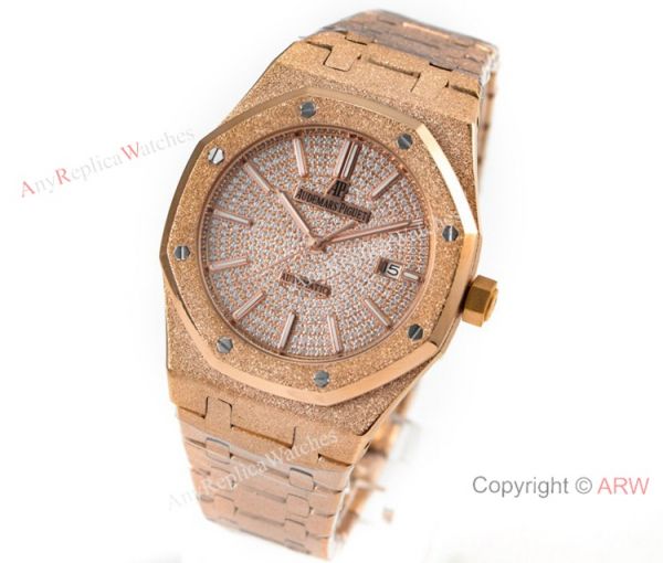 N9 Factory Swiss 3120 Audemars Piguet Frosted Rose Gold Watch Diamond Dial N9 Factory Swiss 3120 Audemars Piguet Frosted Rose Gold Watch Diamond Dial