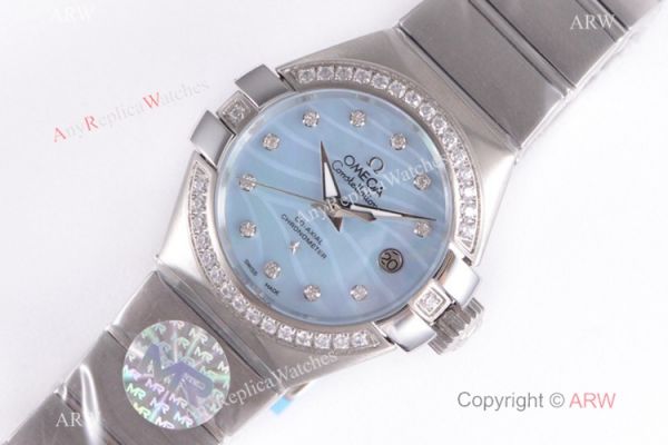Swiss Replica Omega Constellation Stainless Steel Blue MOP Dial Watch 27mm Swiss Replica Omega Constellation Stainless Steel Blue MOP Dial Watch 27mm
