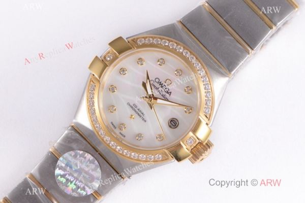 Swiss Copy Omega Constellation 27mm 2-Tone White Mother of Pearl Dial Watch Swiss Copy Omega Constellation 27mm 2-Tone White Mother of Pearl Dial Watch