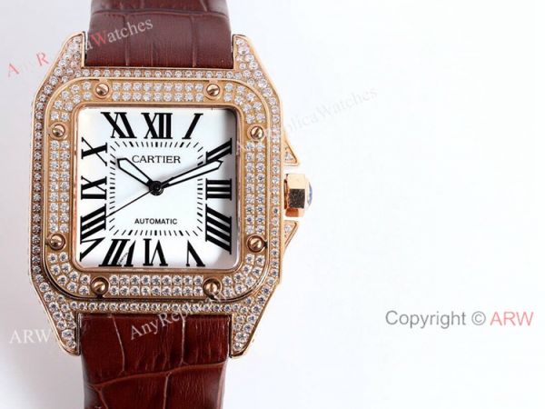 High Quality Cartier Santos De Diamond Case Brown Dial Wrist Automatic High Quality Cartier Santos De Diamond Case Brown Dial Wrist Automatic