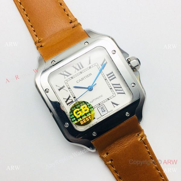 (GB) SWISS Replica Cartier Santos De SS Brown Leather Strap Watch (GB) SWISS Replica Cartier Santos De SS Brown Leather Strap Watch