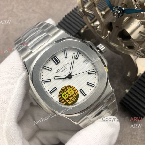 Swiss Copy Patek Philippe Nautilus White Dial Stainless Steel Watch GB Factory Swiss Copy Patek Philippe Nautilus White Dial Stainless Steel Watch GB Factory