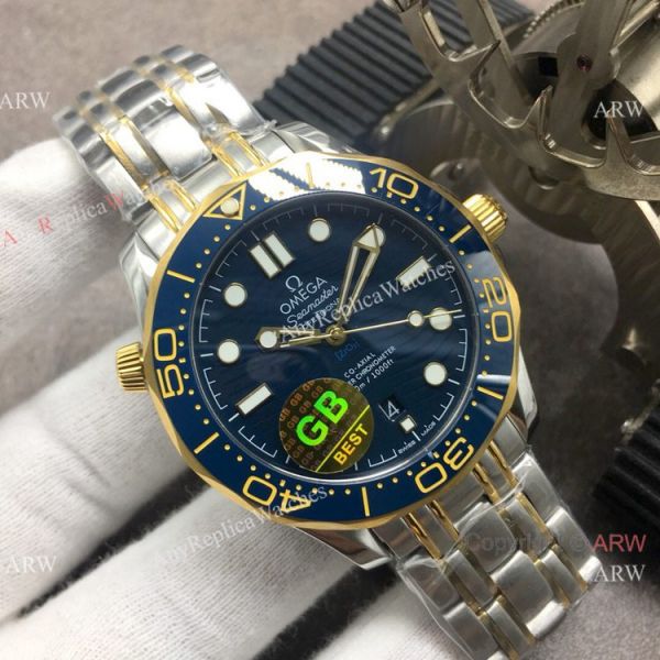 GB Factory Seamaster Diver 300M James Bond Replica Watch 2-Tone Blue Ceramic Omega 8800 Movement GB Factory Seamaster Diver 300M James Bond Replica Watch 2-Tone Blue Ceramic Omega 8800 Movement