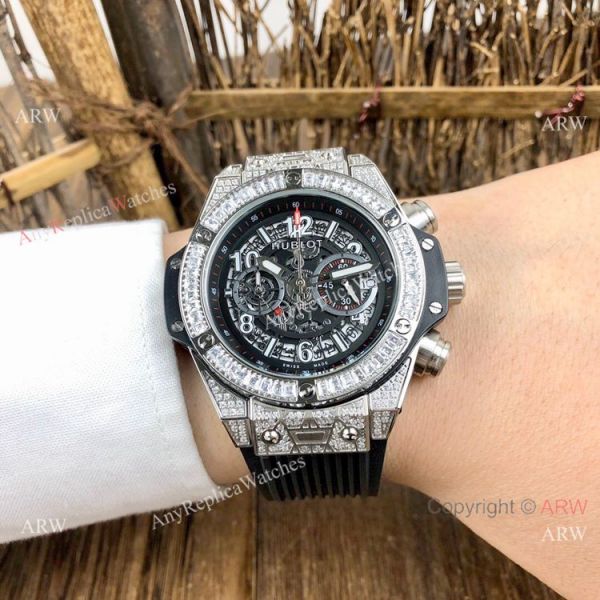 Best Quality Hublot Big Bang Unico Sapphire Iced Out Watches Blue Rubber Strap Best Quality Hublot Big Bang Unico Sapphire Iced Out Watches Blue Rubber Strap