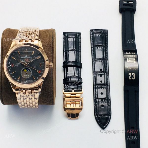 (JLF) Replica Jaeger Lecoultre Master Ultra Thin Moon Black Dial Rose Gold Watch (JLF) Replica Jaeger Lecoultre Master Ultra Thin Moon Black Dial Rose Gold Watch