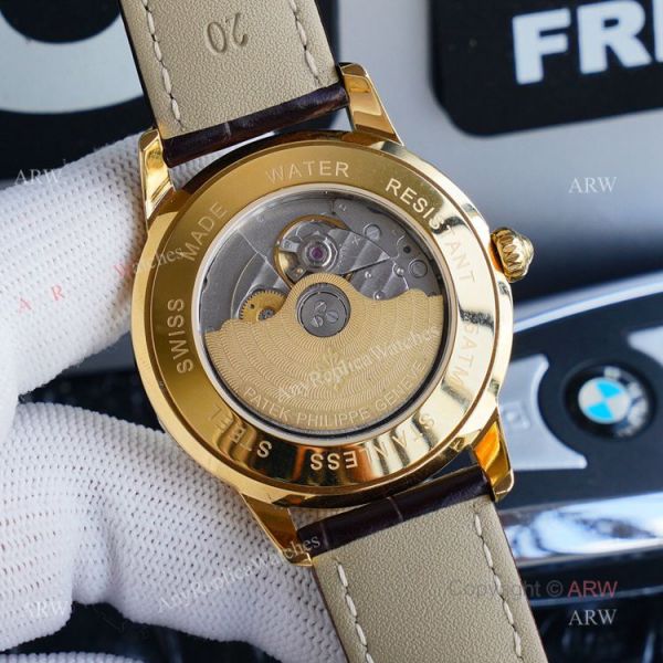 New Patek Philippe Calatrava Replica Watch Gold Dial With Brown Leather Band New Patek Philippe Calatrava Replica Watch Gold Dial With Brown Leather Band