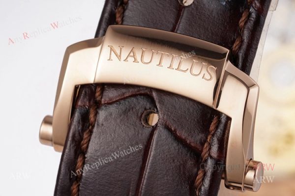 Swiss Patek Philippe Nautilus Rose Gold Grey Dial Brown Leather Strap Replica Watch Swiss Patek Philippe Nautilus Rose Gold Grey Dial Brown Leather Strap Replica Watch
