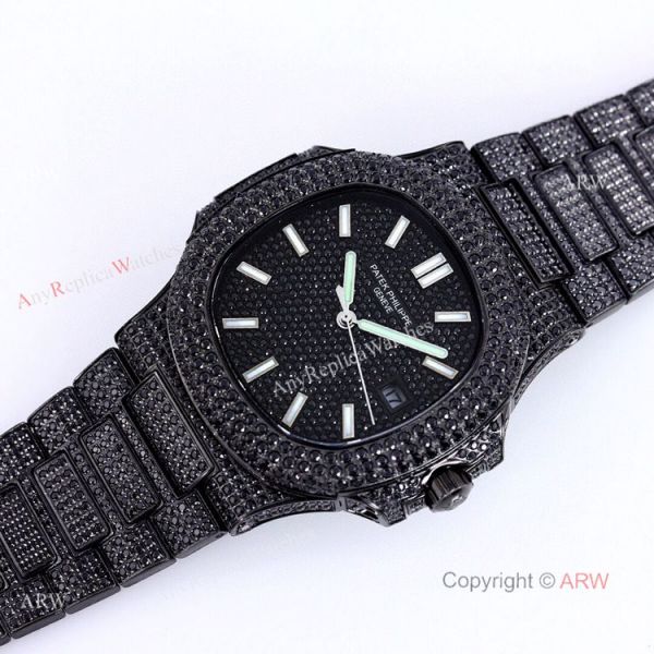 High Quality Replica Iced Out Patek Philippe Nautilus Black Diamonds Automatic Watch 40mm High Quality Replica Iced Out Patek Philippe Nautilus Black Diamonds Automatic Watch 40mm