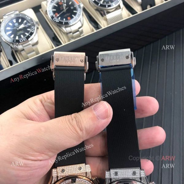 Iced Out Hublot Knock off Watches Classic Fusion SS Black Rubber Strap Iced Out Hublot Knock off Watches Classic Fusion SS Black Rubber Strap