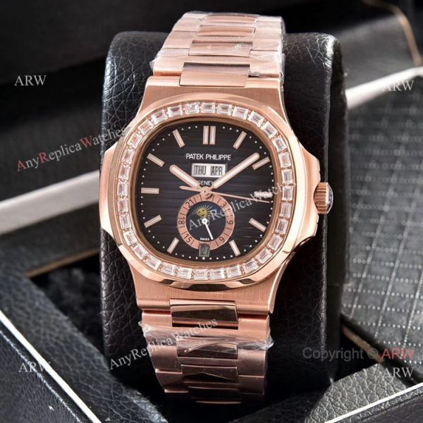 Patek Philippe Nautilus Annual Calendar Copy Watches Rose Gold with Diamond Patek Philippe Nautilus Annual Calendar Copy Watches Rose Gold with Diamond