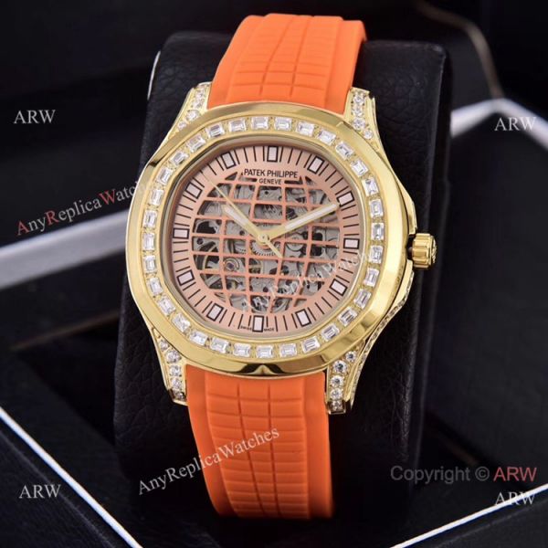 Replica Patek Philippe Aquanaut Watches Brown Hollow Dial Diamond Bezel Replica Patek Philippe Aquanaut Watches Brown Hollow Dial Diamond Bezel