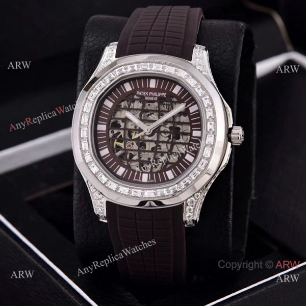 Copy Patek Philippe Aquanaut Watches Hollow Face Silver Diamond Bezel Copy Patek Philippe Aquanaut Watches Hollow Face Silver Diamond Bezel