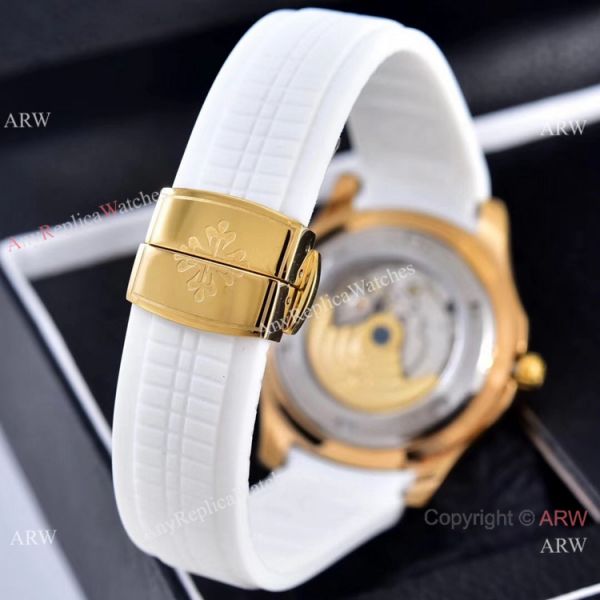 Clone Patek Philippe Aquanaut Engraving Watches Gold and Brown Rubber Strap Clone Patek Philippe Aquanaut Engraving Watches Gold and Brown Rubber Strap