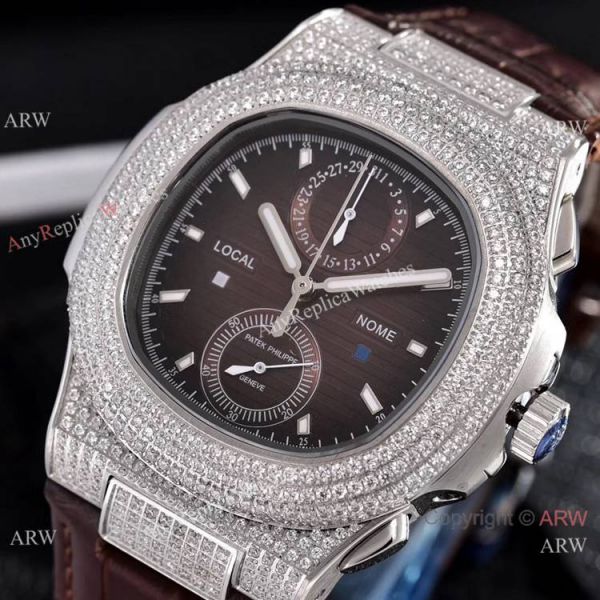 Japan Grade Patek Philippe Nautilus Diamonds Watches Gray Leather Strap Japan Grade Patek Philippe Nautilus Diamonds Watches Gray Leather Strap