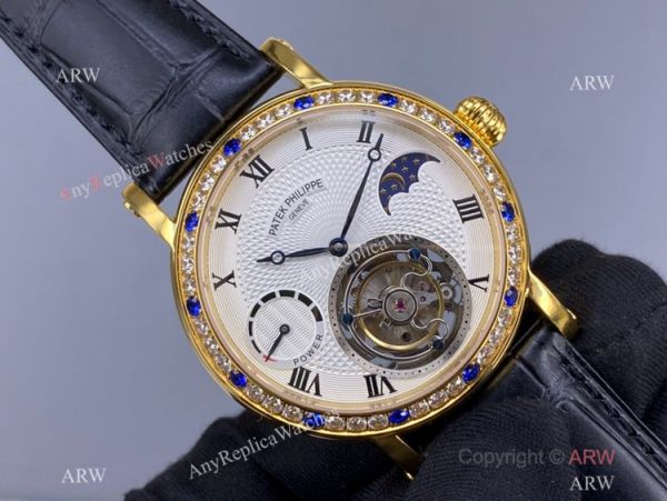 Super Clone Patek Philippe Tourbillon Moon phase Diamond Watch Gold Power Reserve Super Clone Patek Philippe Tourbillon Moon phase Diamond Watch Gold Power Reserve