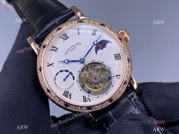 Super Clone Patek Philippe Tourbillon Moon phase Rose Gold Diamond Watch Power Reserve Super Clone Patek Philippe Tourbillon Moon phase Rose Gold Diamond Watch Power Reserve