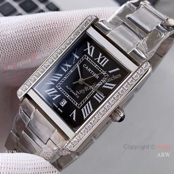 High Quality Replica Rose Gold Cartier Tank Automatic Watch With Diamond Bezel High Quality Replica Rose Gold Cartier Tank Automatic Watch With Diamond Bezel
