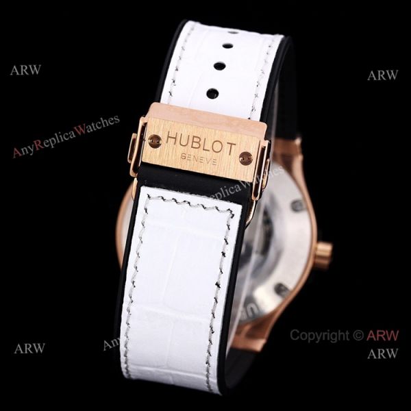 Stainless Steel Hublot Classic Fusion 42mm White Dial White Leather Strap Watch Replica Stainless Steel Hublot Classic Fusion 42mm White Dial White Leather Strap Watch Replica