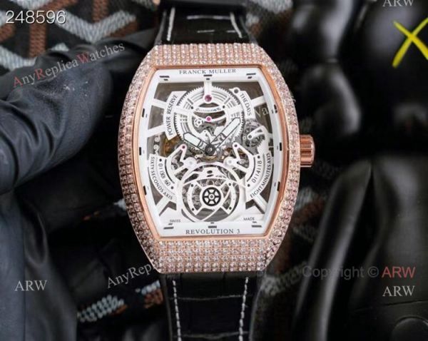 Replica Rose Gold Franck Muller V45 Revolution 3 Skeleton Watch With Diamonds for men Replica Rose Gold Franck Muller V45 Revolution 3 Skeleton Watch With Diamonds for men