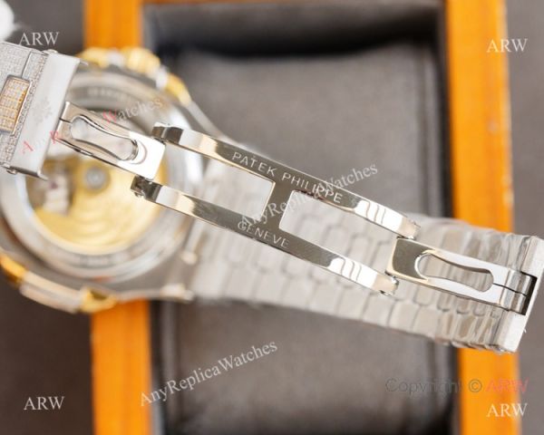 Swiss Replica Patek Philippe Nautilus 9015 Ultra-thin Watch Two Tone Iced Out Case Swiss Replica Patek Philippe Nautilus 9015 Ultra-thin Watch Two Tone Iced Out Case